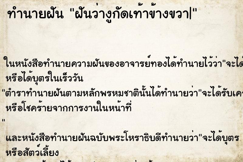 ทำนายฝันฝันว่างูกัดเท้าข้างขวา| ทำนายฝันทำนายฝันฝันว่างูกัดเท้าข้างขวา|